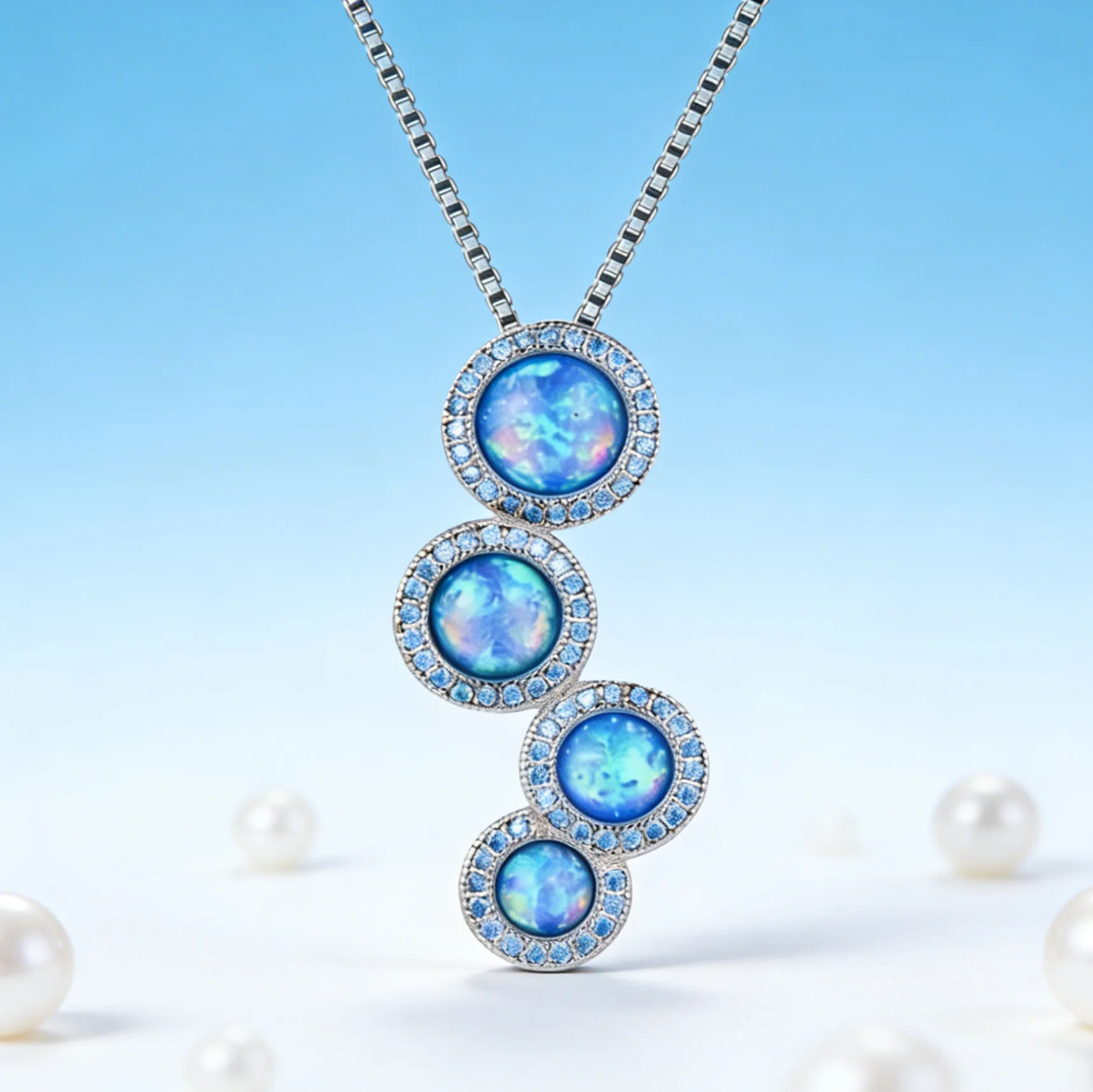 Luxury Opal Necklace for Women,Blue Synthetic Opal Pendant & Sparkling Zircon,Exclusive Valentine's Day Gift for Wife Girlfried