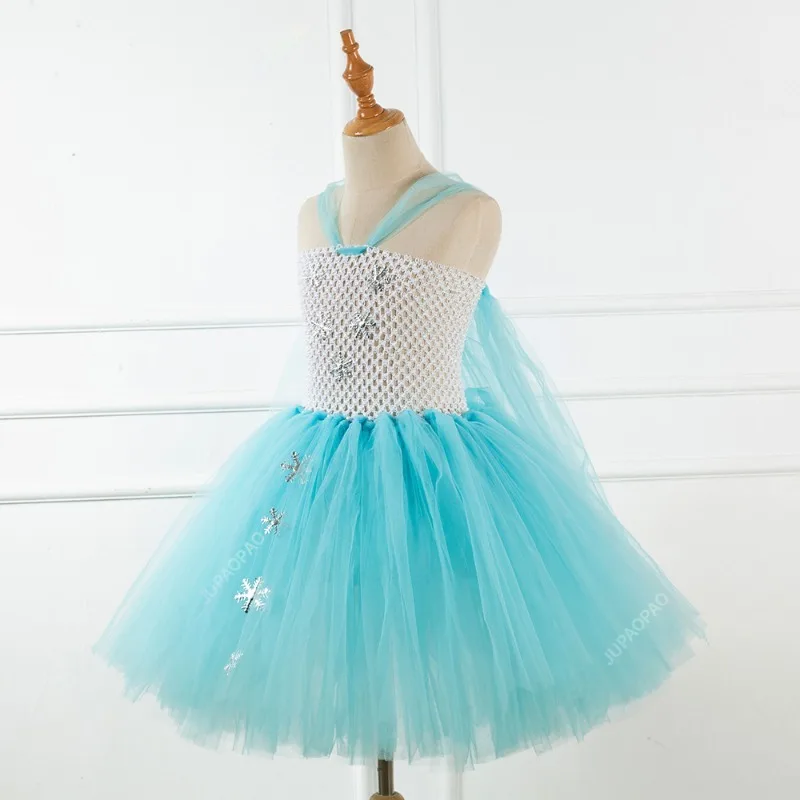 New Blue Princess Dress for Girls Snow Queen Tutu Dress Up Costumes for Kids Girl New Year Clothes Snowflake Christmas Outfits