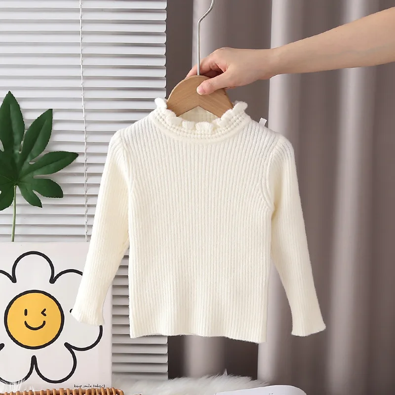 Girls sweater autumn and winter 2025 new fungus edge children's plush bottoming top baby knitted
