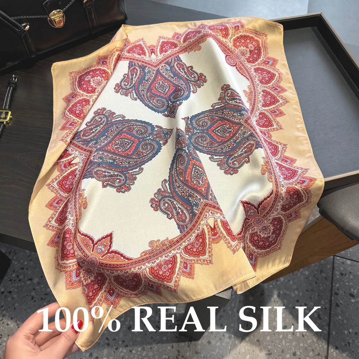 

100% натуральный шелковый шарф для женщин, летний, с принтом пейсли, квадратный платок, шаль, пашмина, женский хиджаб, бандана, буфанда, для шеи и запястья