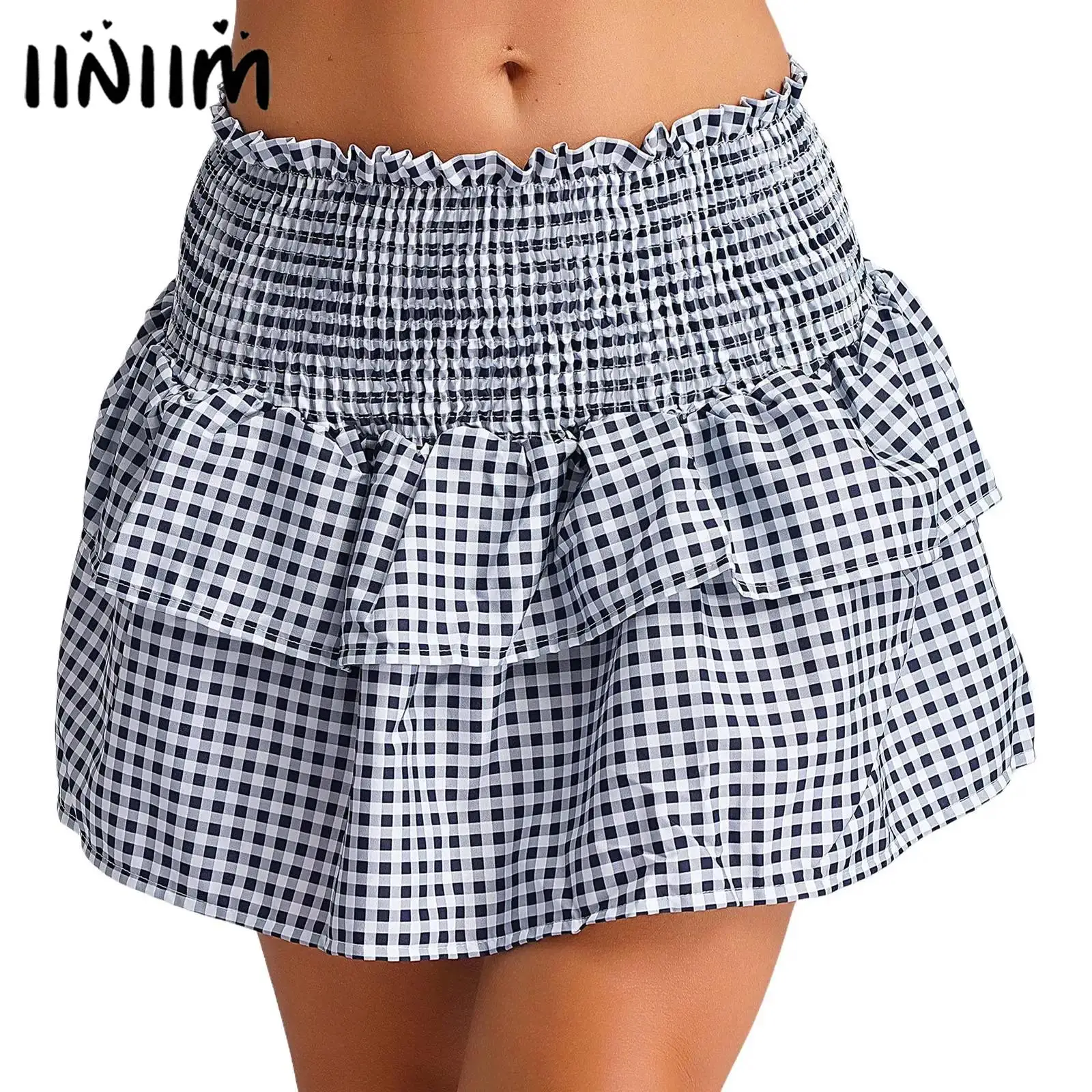

Women High Waist Smocked Mini Skirt Tiered Ruffle Skirt Gingham Skirt Y2K Short Skirt Frilly Skirt Summer Skirt Holiday Skirt