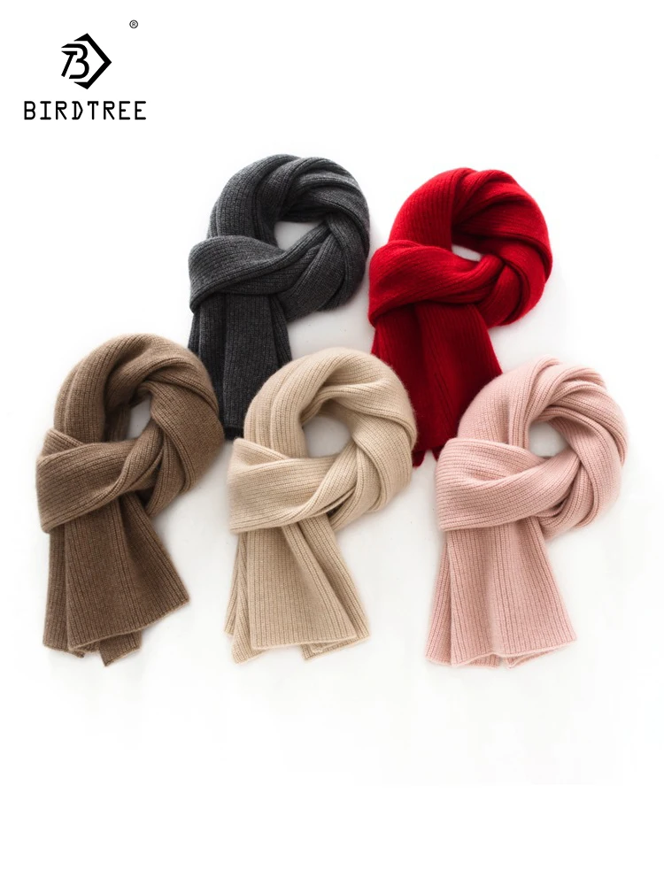 BirdTree, 100%Pure Cashmere Elegant Scarf, Women Gift Knit Thicken, Soft Fashion Warm Daily Scarf, 2024 Autumn Winter A48916QC