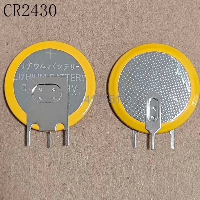2PCS/LOT CR2430 3V con 3 pines y terminales de soldadura vertical para control remoto automotriz, batería de botón CR2430