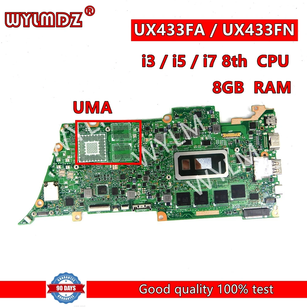 

UX433FA i3 / i7-8th Gen CPU 8G/16GB RAM Mainboard For ASUS ZenBook UX433F UX433FN U4300F UX433FA Laptop Motherboard