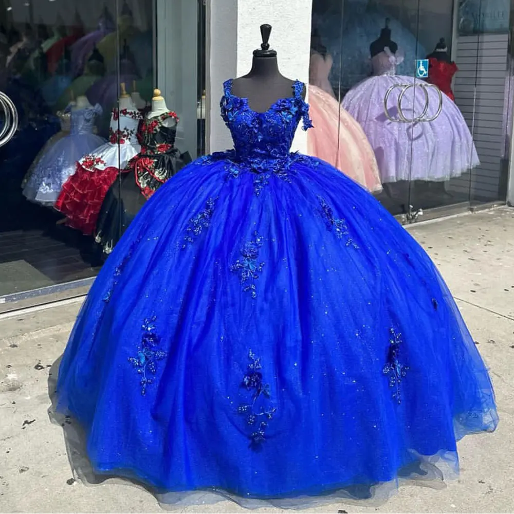 

Королевское синее платье Quinceanera по индивидуальному заказу, 2024, бальное платье, милое платье с 3D цветочной аппликацией, Sweet 16, Vestidos De 15 Quinceañera