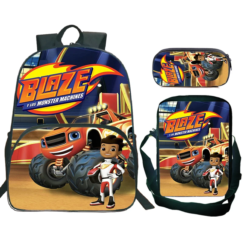 Cartoon Blaze and the Monster Machines School Backpack with Shoulder Bags Pencil Bags Boys Girls School Bags Children Rucksack