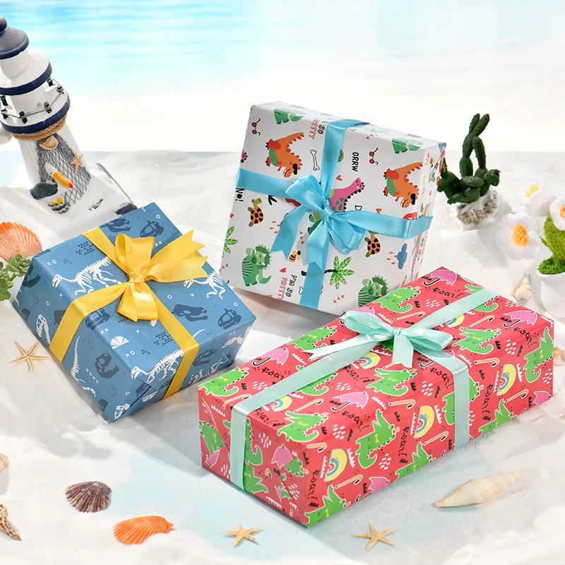 New Cute wrapping Paper Children's Day Birthday Gift Box Packaging Material Color Cartoon Dinosaur Animal Printing Pattern