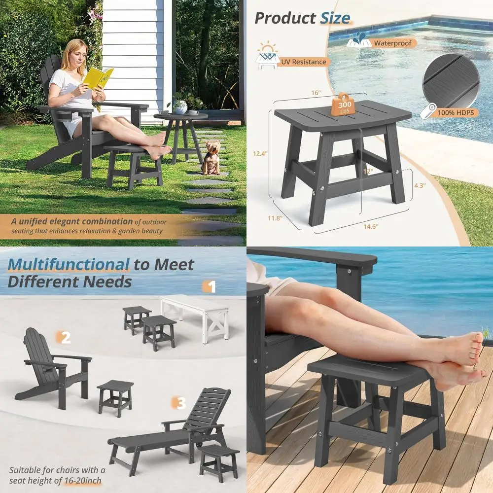 All-Weather Waterproof Outdoor Ottoman, Patio Adirondack Footrest, Gray