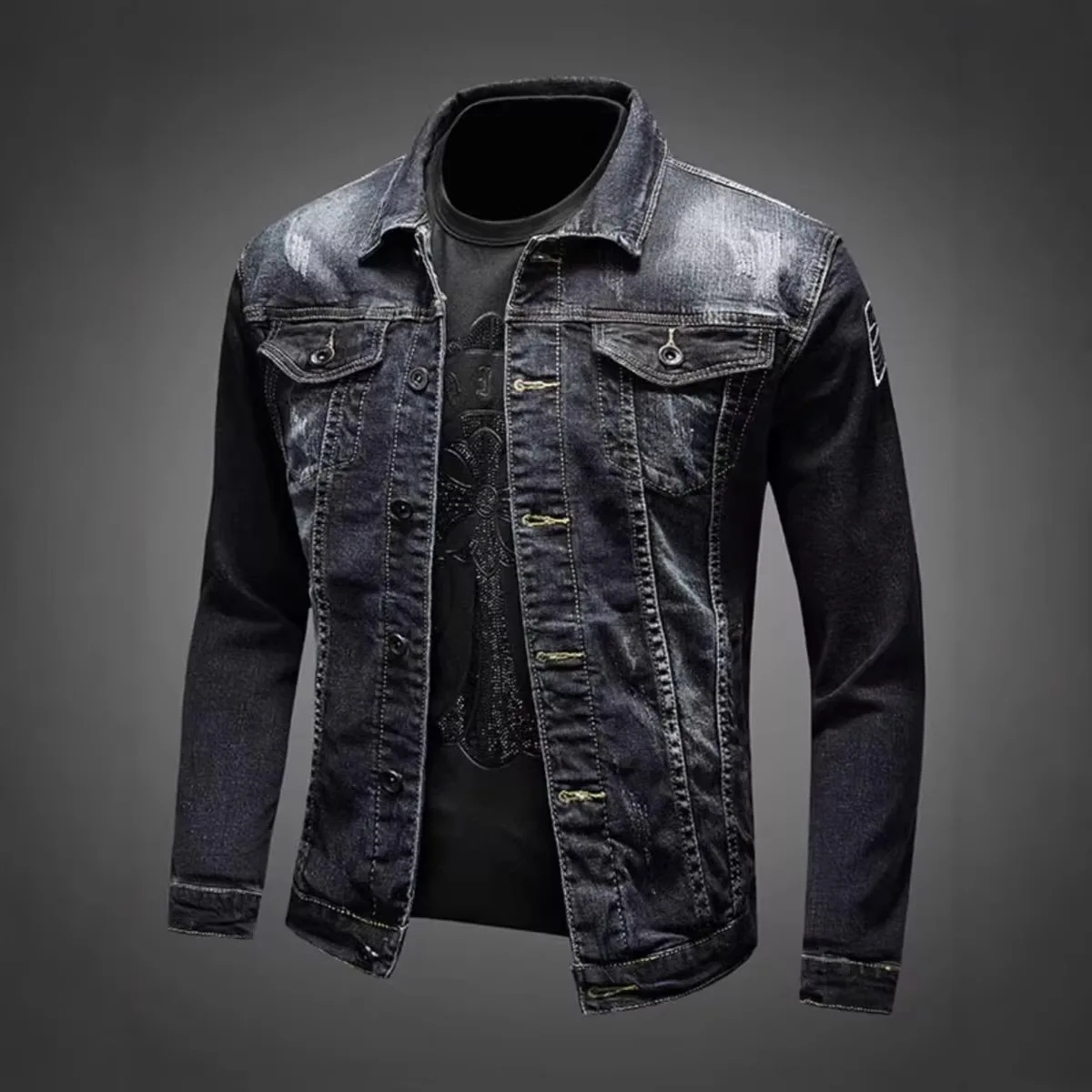 New Spring And Autumn Trendy Brand Denim Jacket Trendy Korean Version Handsome Slim Casual Versatile Embroidered Jacket Men