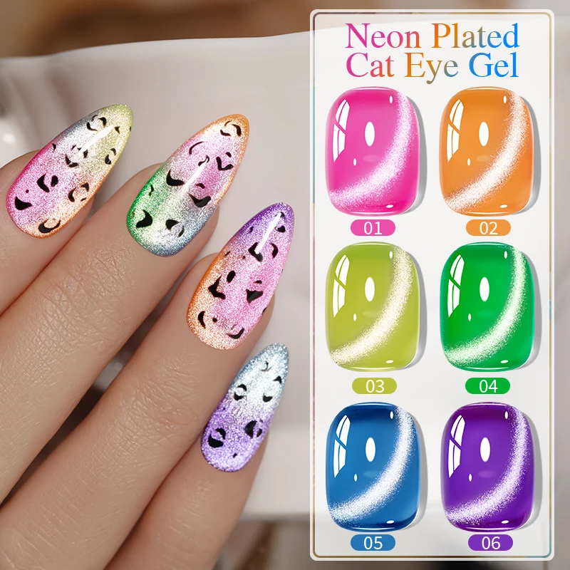 PUENTE 7.5ML Fluorescence Neon Cat Eye Gel Nail Polish Sparkling Cat Magnetic Nail Gel Soak Off UV Nail Art Varnish For Summer