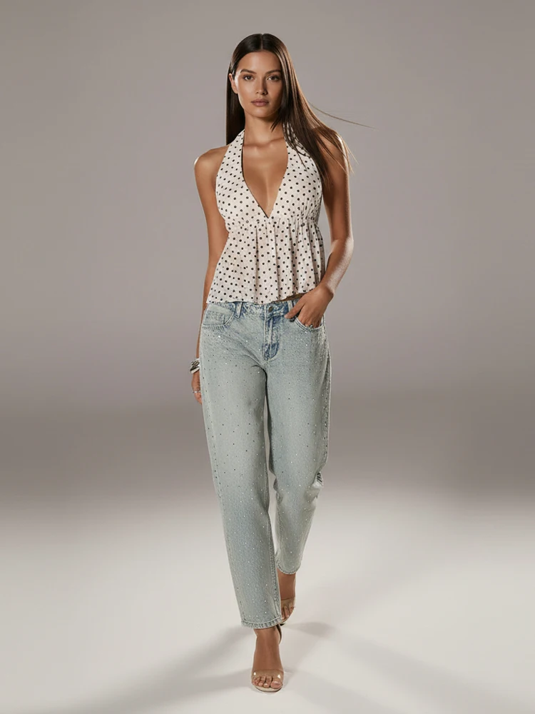 

Женский сексуальный укороченный топ в горошек с открытыми плечами и спиной, без рукавов, облегающий, летний, для отпуска, уличный стиль, 2026