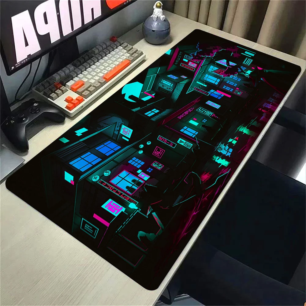 Computer Mousepad XL PC Gaming Neon City Mouse Pad Large Anime Japanese Style Gamer Mats Keyboard Mat Laptop Office Carpet 90X40