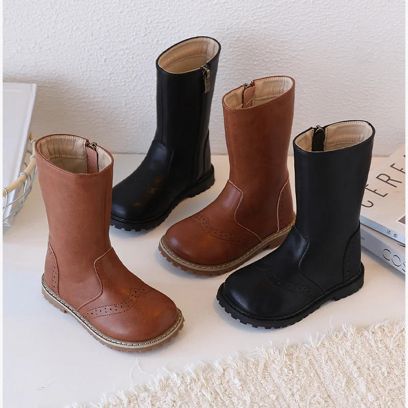 children's-boots-2026-winter-new-arrivals-genuine-leather-soft-soles-fleece-lined-warm-girls'-snow-boots-retro-long-boots