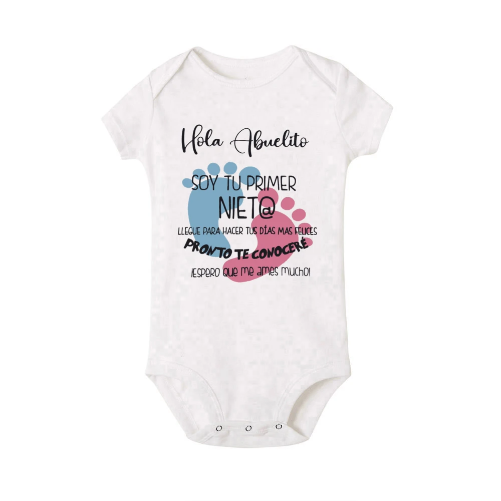 Hello Grandpa I\'m Your First Grandson Printed Baby Romper Outfit Pregnancy Announcement Bodysuit Baby Reveal Clothes for Family