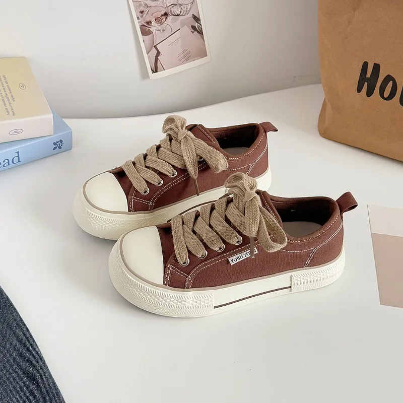 Women's Casual Canvas Shoes Flat Solid Colour Student Sneakers_voghion.com
