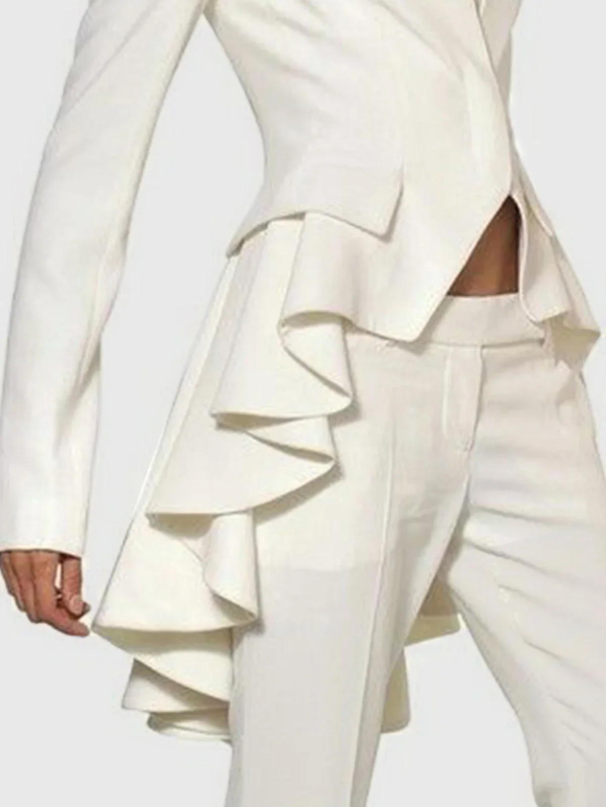 Chic Blazer Woman Spring Autumn Long Sleeve Stand Collar Solid Coat Slim Ruffle Casual Jackets Vintage Tailed Blazers Outwears