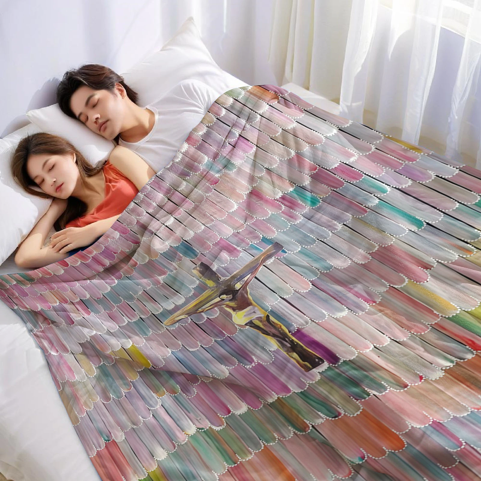 Cross Paint Stroke Cartoon Anime Print Flannel Blanket Soft Warm Throw for Kids Bedroom Sofa Bed Christmas Office Car