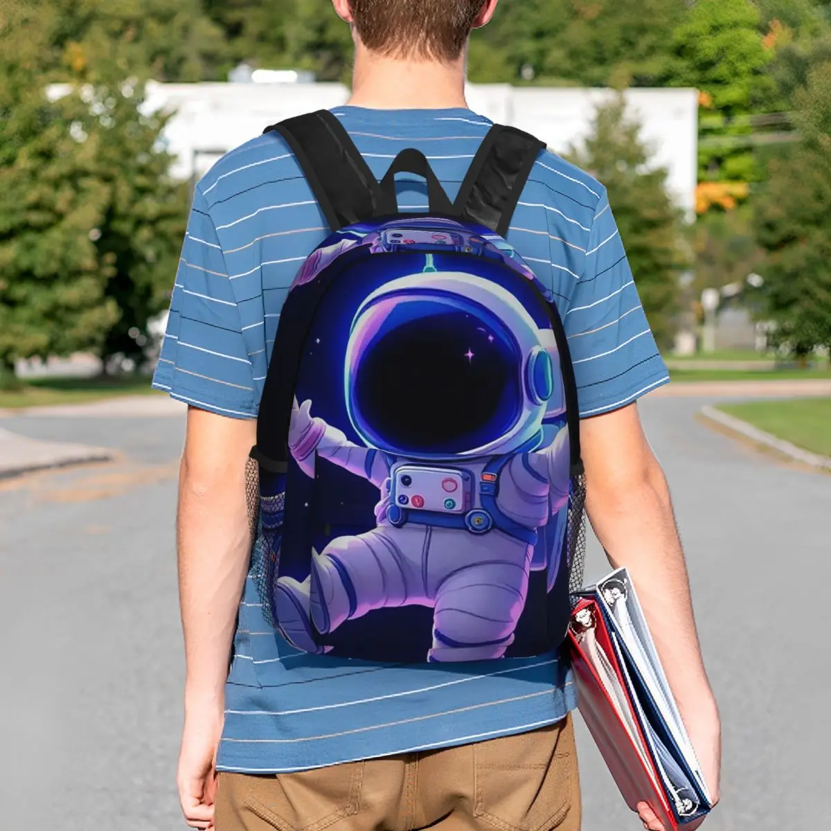 Futuristic Astronaut Glowing Blue Backpack Student BookBag Kids School Bag Computer Shoulder Bags for Boys Girls
