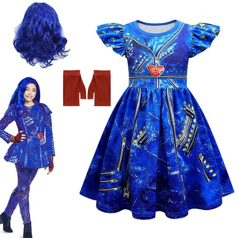 Blue Audrey Costumes Girl Carnival Costumes Kids Party Evie Descendants Mal Cosplay dress Halloween Party Girls Costumes 3-12Y