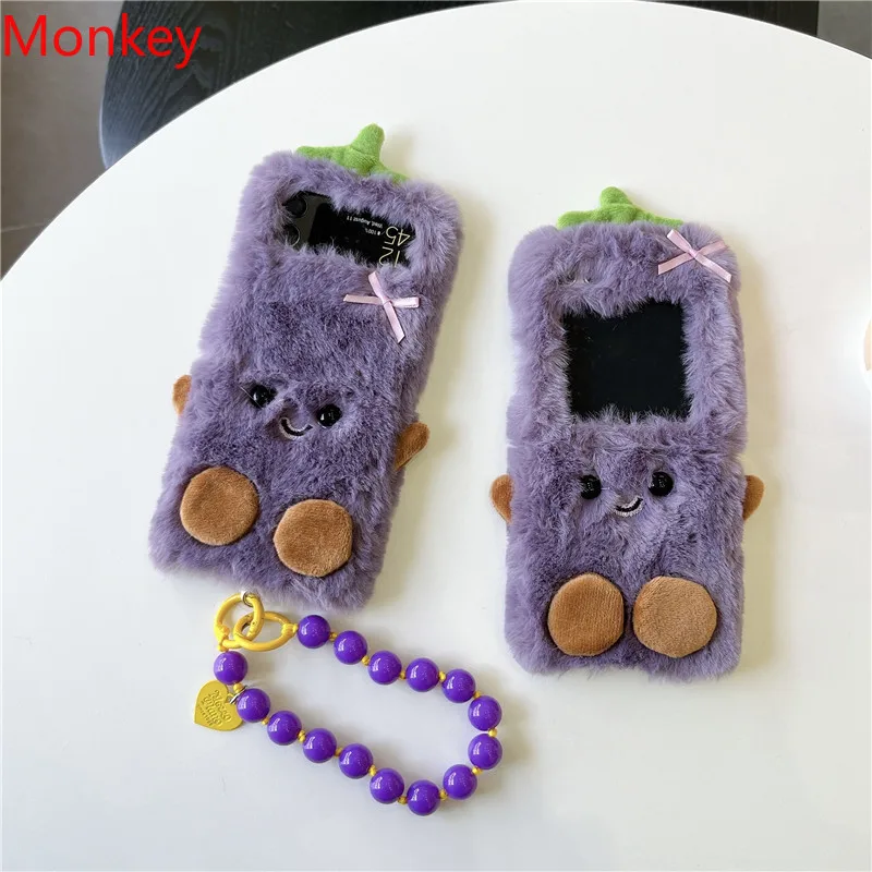 لطيف الكرتون ثلاثية الأبعاد الباذنجان أفخم الحال بالنسبة لسامسونج غالاكسي Z فليب 7 6 5 4 3 2 1 Flip6 Flip5 رقيق شتاء دافئ فروي الفراء الصلب غطاء #3