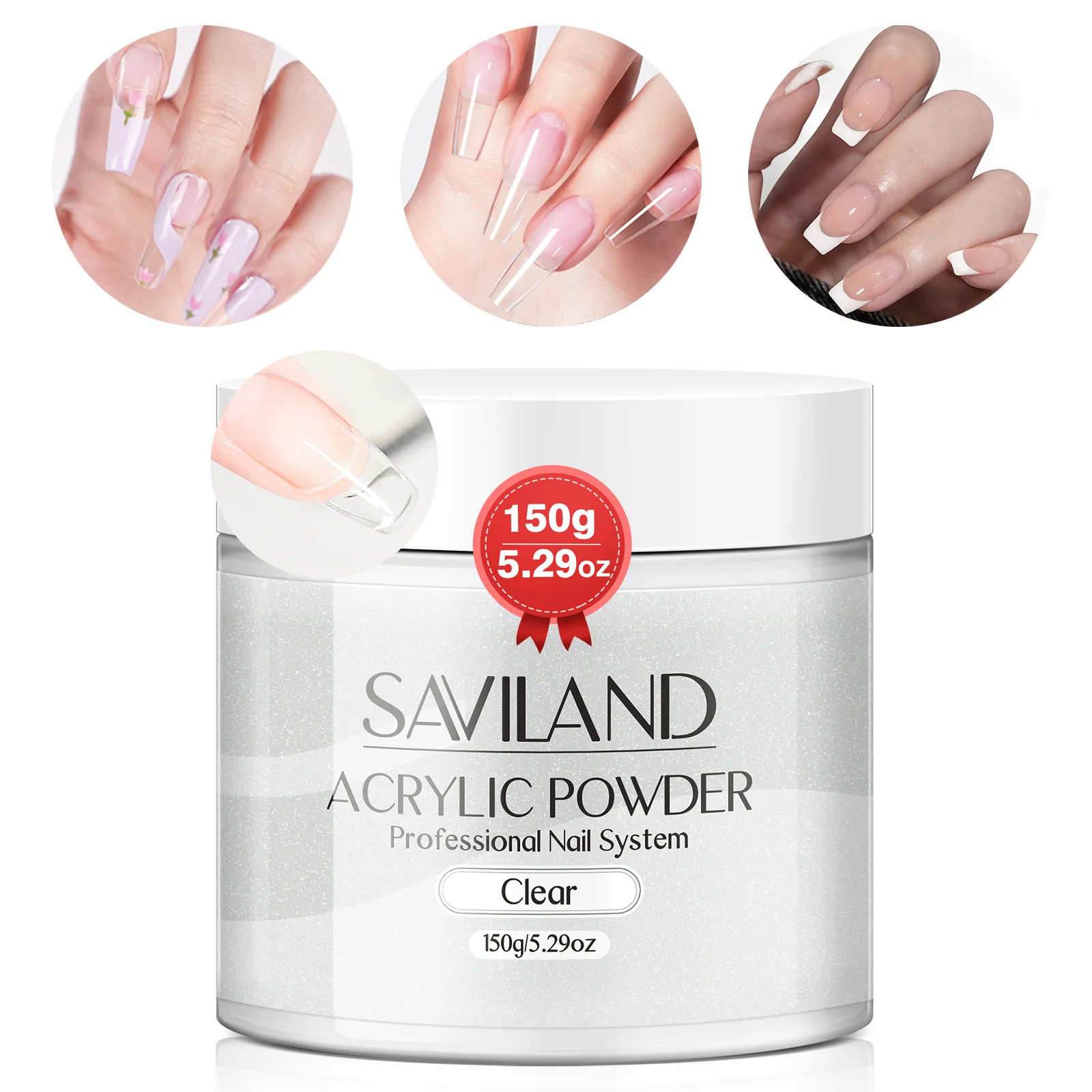 

Saviland Clear Acrylic Powder 5.29oz Large Capacity Professional Nail Polymer for French Manicure Carving No Lamp Needed