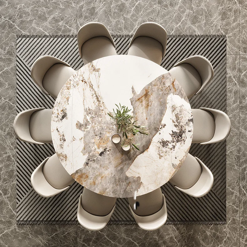 Slate dining table Solid wood chair Retractable belt Turntable Folding household