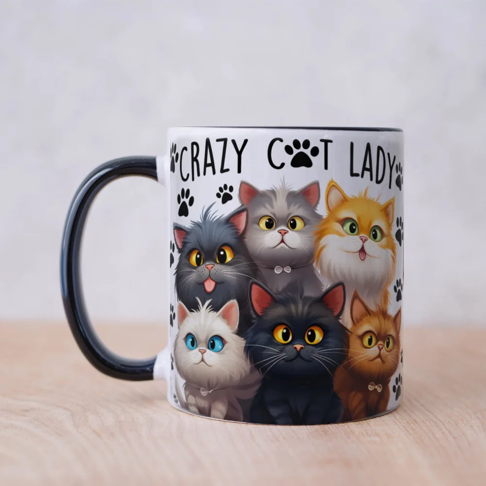 1pc 11oz Crazy Cat Lady White Ceramic Coffee Mug Tea Cup Dishwasher Microwave Safe Birthday Holiday Gift Mugs Coffee Cups