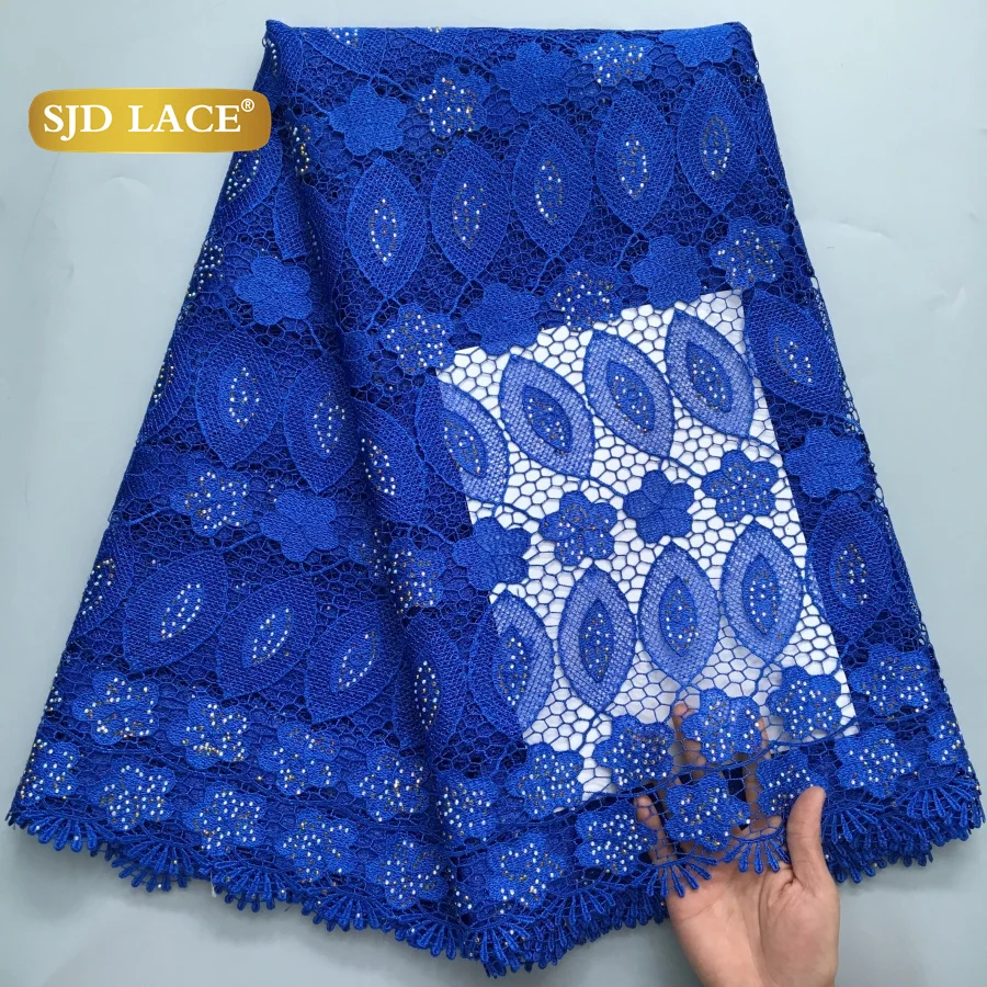 

SJD LACE Navy Blue African Guipure Cord Lace Fabrics 2025 Latest Nigerian Water Soluble Lace for Women Wedding Dresses Sew 4215