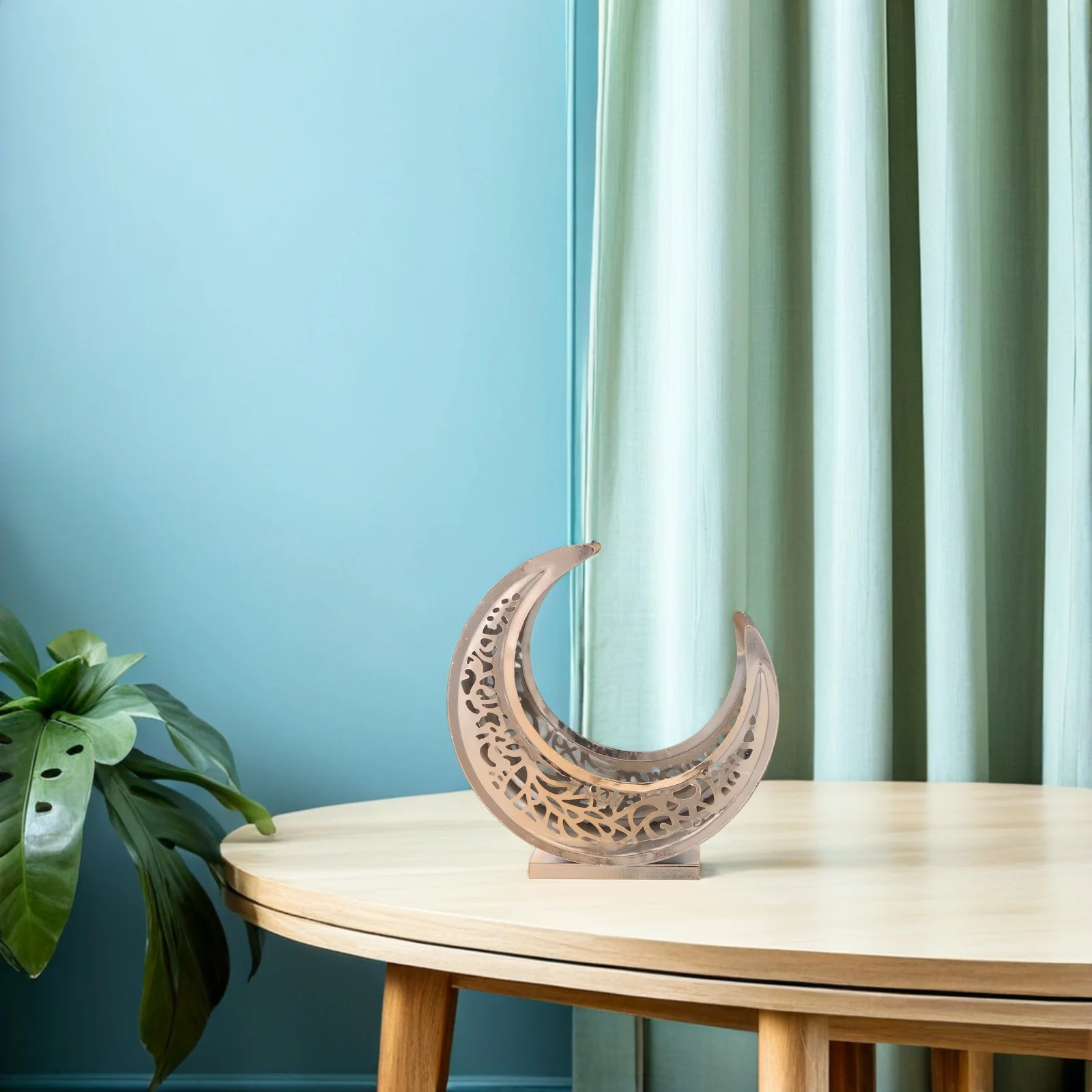 

Moon Shaped Ramadan Eid Plate Metal Tray Hollow Carved Fruit Organizer Dry Fruit Snack Plate Muslim Party Favor Table Decor