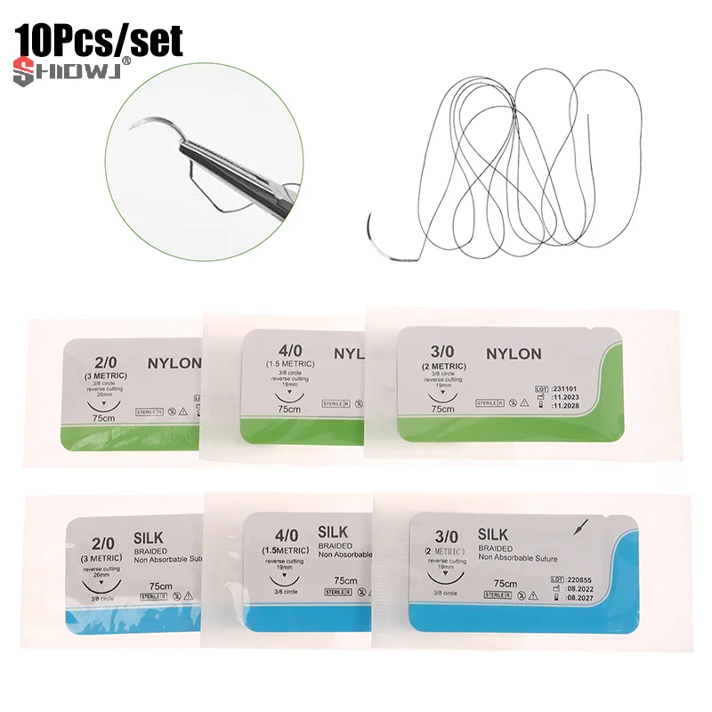 10Pcs/set 2.0/3.0/4.0 Silk Nylon Monofilament Medical Thread Needle Surgical Suture Training Thread Suture Practice Kit