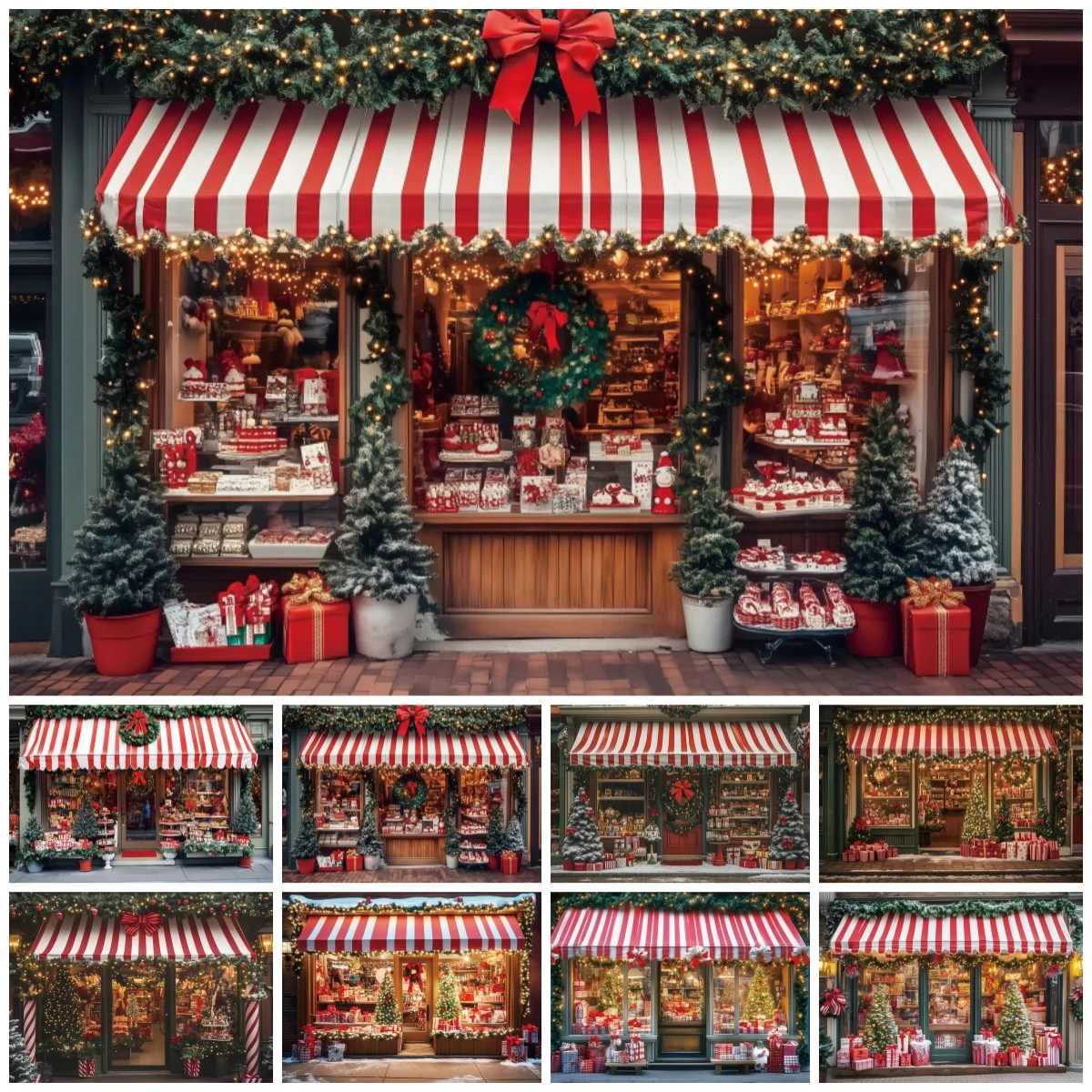 Yeele Christmas Candy Shop photography Background Striped Awning Decoration Christmas Party Family Kids portrait Backgdrop10x8ft