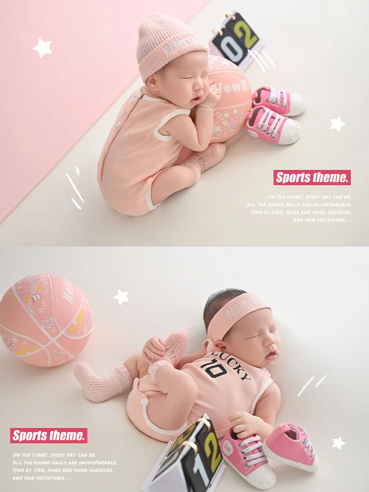 Newborn Basketball Sports Style Photography Props Set Baby Costume Photo Scenes Decorative Accessories for Baby Milestone Shoots