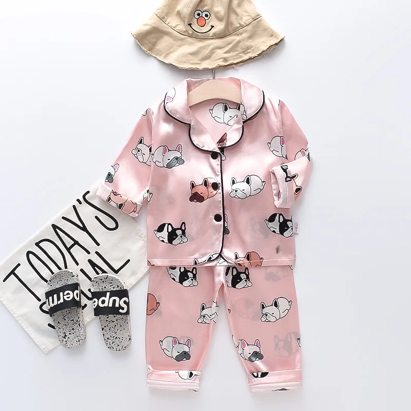 Seiden-Satin-Pyjama-Sets für Kleinkinder, Cartoon-Pyjamas für Kinder, Jungen-Schlafanzug, Baby-Schlafanzug, Mädchen-Freizeitkleidung für Zuhause, Jungen-Loungewear – Detail 22