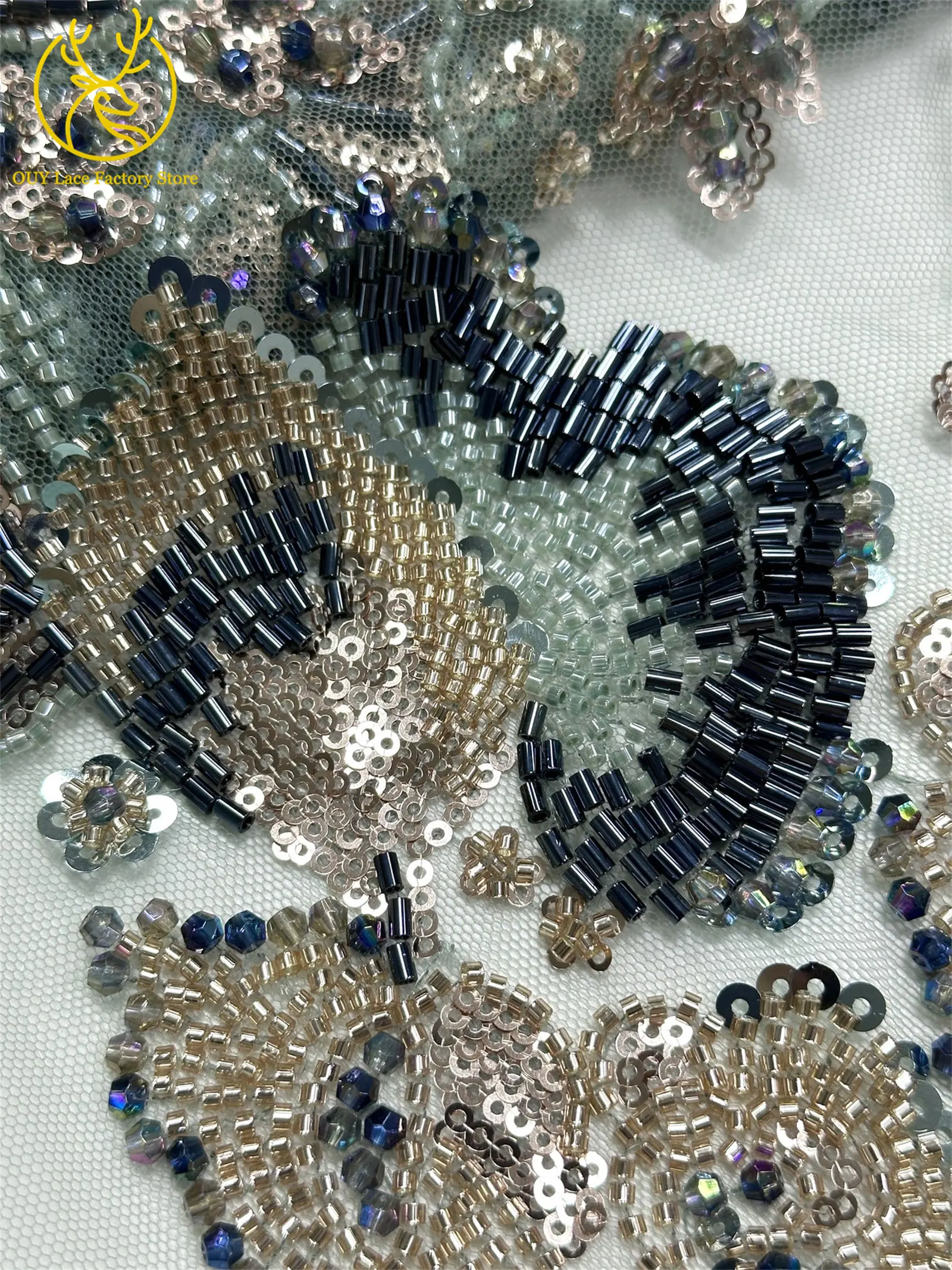 Exquisiter handgefertigter afrikanischer Spitzenstoff mit Perlen und Pailletten, 2026, modischer nigerianischer Tüll mit Blumenstickerei zum Nähen von Abendkleidern – Detail 23