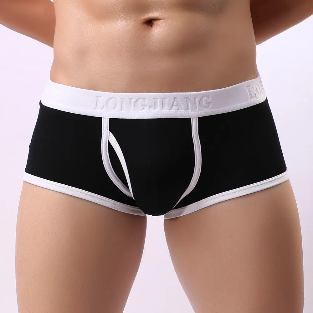 Boxer Sexy en Coton pour Homme, Sous-Vêtement Respirant, Couleur Unie, Épissage