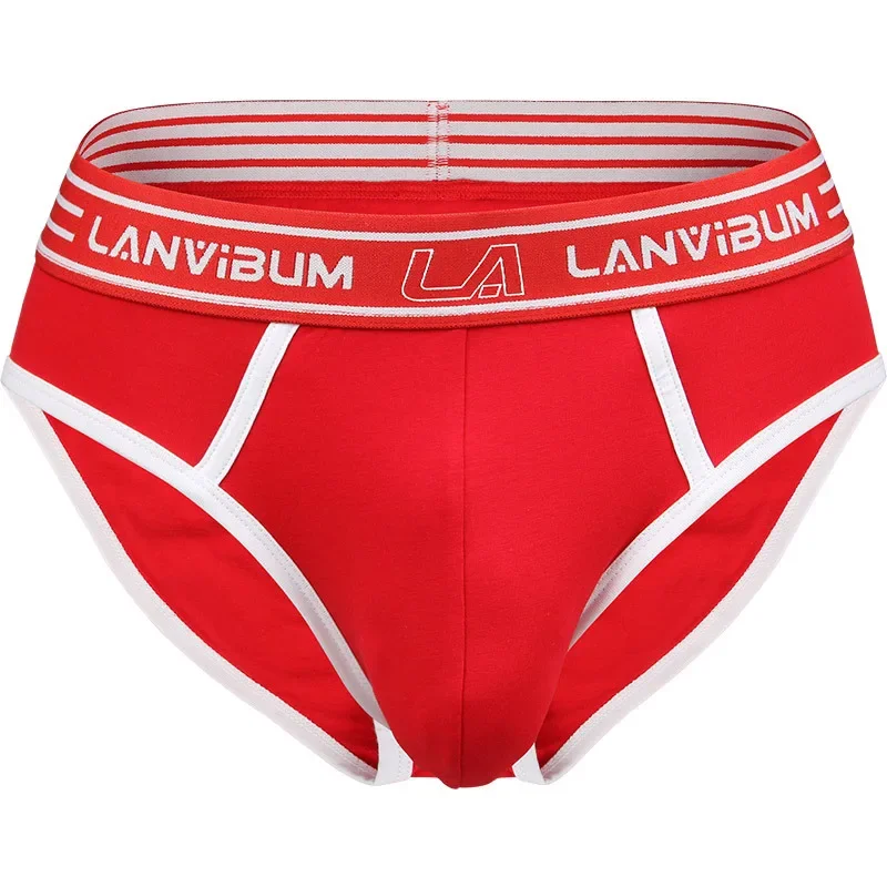 New LANVIBUM men's underwear mid-waist cotton underwear solid color simple U-convex comfortable men's briefs