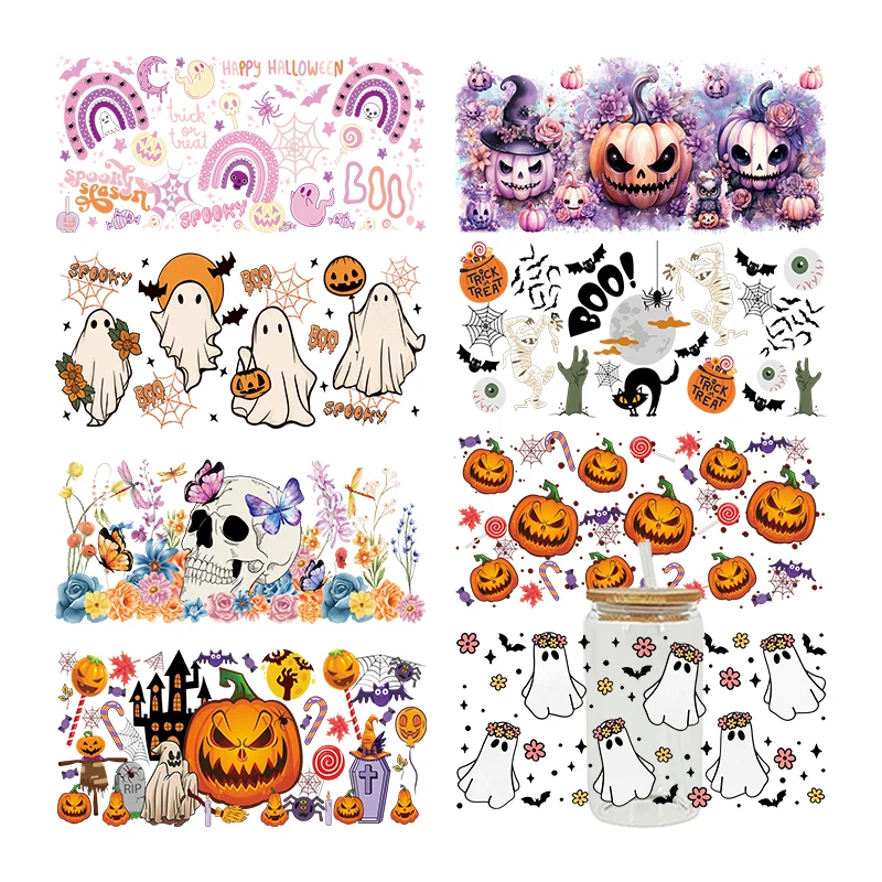 Halloween Theme DTF Sticker For 16oz Cups Cool Personalize UV Wrap Transfer Sticker Custom Labels DIY Selfadhesive Waterproo