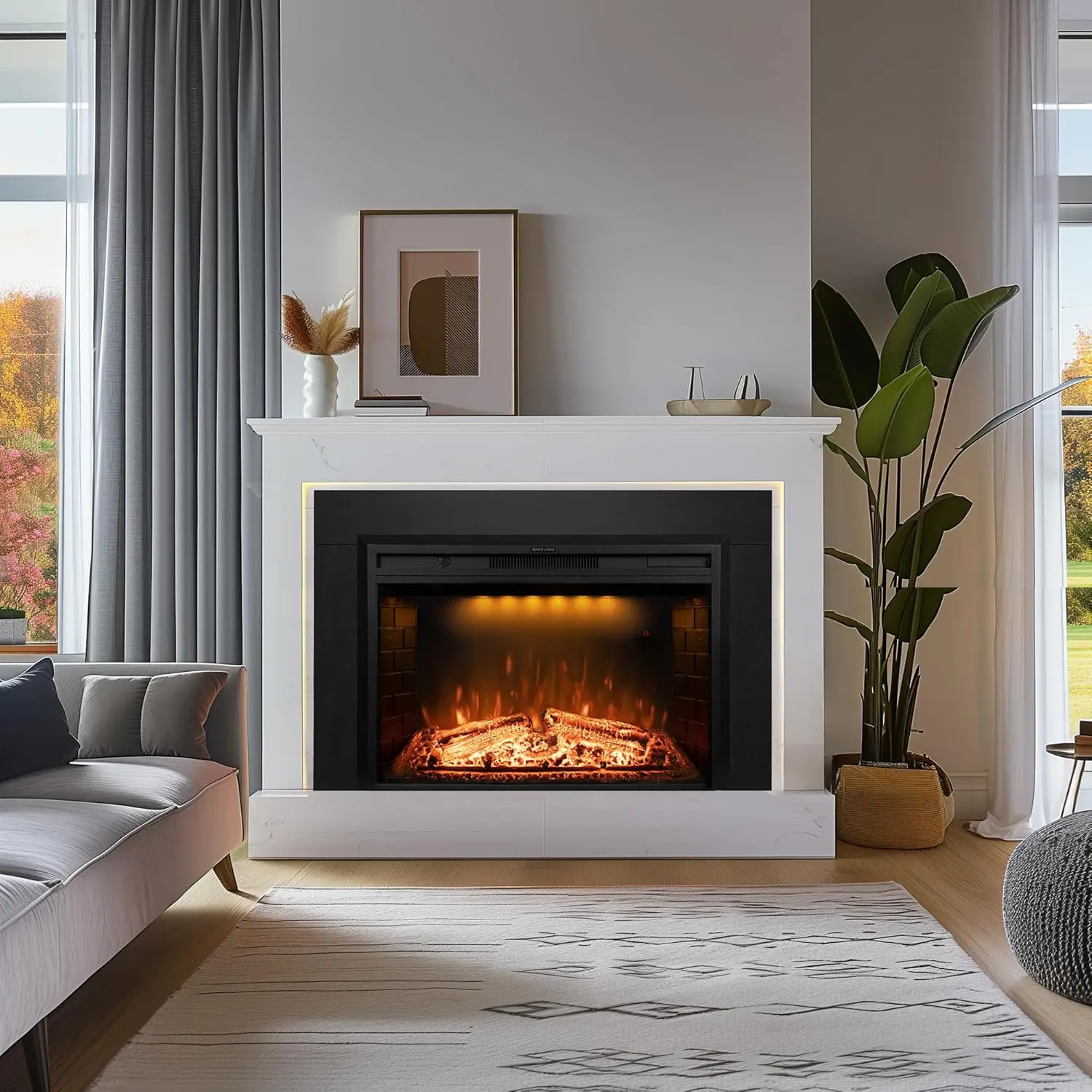 Kit di rivestimento per inserti per caminetto elettrico per inserti elettrici per caminetto da 40 pollici, piastre di costruzione in metallo, Black-B09R2114SG