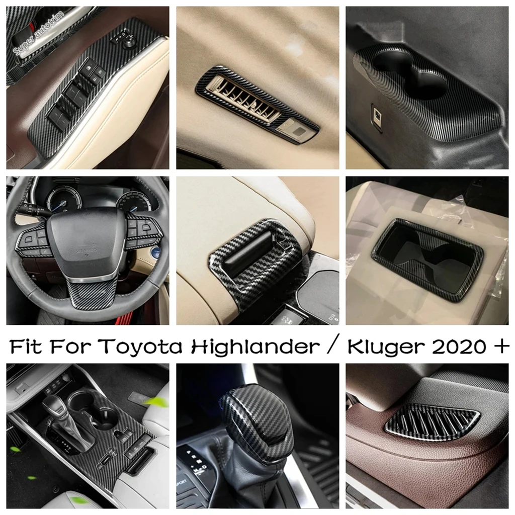 

Carbon Fiber Gear Shift Head Handle / Water Cup Panel / Air AC Cover Trim Accessories For Toyota Highlander / Kluger 2020 -2024