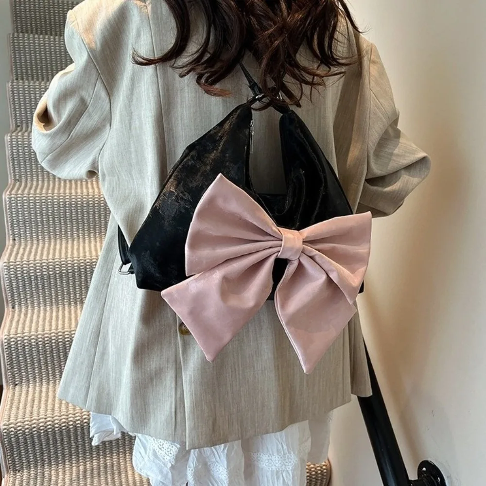 

Tote Bag Sweet Bow Shoulder Bag Y2K Multifunctional Large Capacity Handbag Mommy Bag Commuting PU Backpack Travel