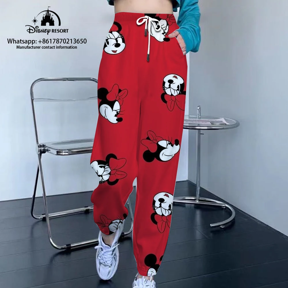 Mickey Minnie and Stitch cartoon print autumn hot sale women's fashion casual jogging sports pants street style drawstring pants