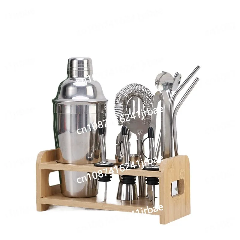 350ml 550ml 750ml Stainless Steel Cocktail Shaker Cup Bartender Tool Set With Bamboo Base