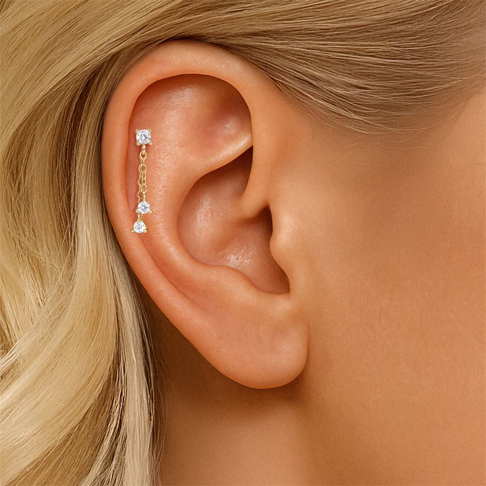 Aide S925 Sterling Silver CZ Piercing Earring Cartilage Ear Bone Studs for Women Ear Stacking Perfect Birthday Gifts Jewelry