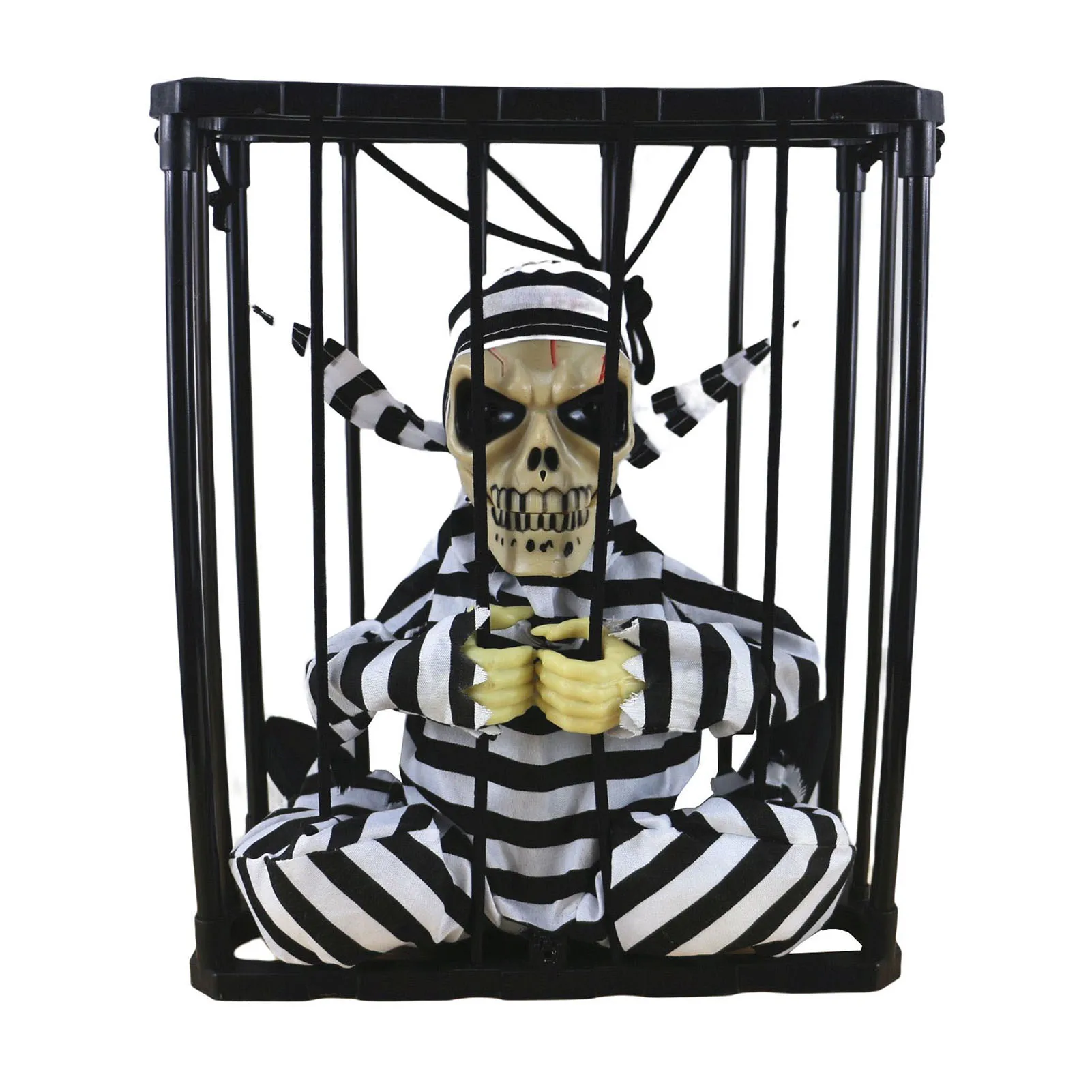 Halloween Scary Skull Cage Prisoner Decor With Motion Sensor Haunted Prison Ghost Halloween Haunted House Horror Props