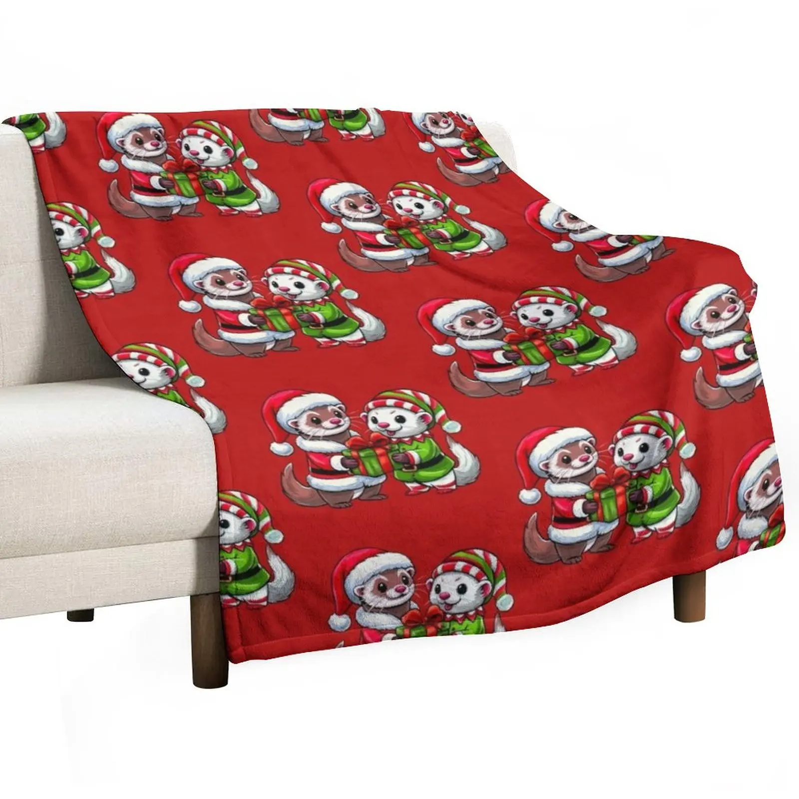 A Very Ferret Christmas Throw Blanket Custom warm for winter Stuffeds Polar Blankets Sofas Of Decoration for sofa Blankets