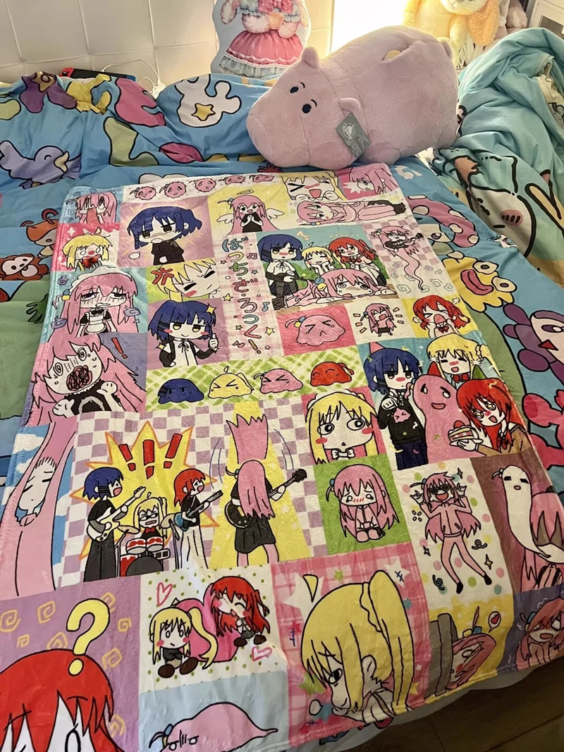 Anime BOCCHI THE ROCK Gotoh Hitori Cartoon Flannel Blanket Throw Home Sofa Lunch Break Blankets Children Student Blankets Nap