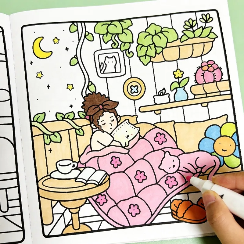 A 24 Page Fun Coloring Book Warm Moment for Girls A Choice for DIY Family Fun for Students Hand Drawn Art Drawing Book