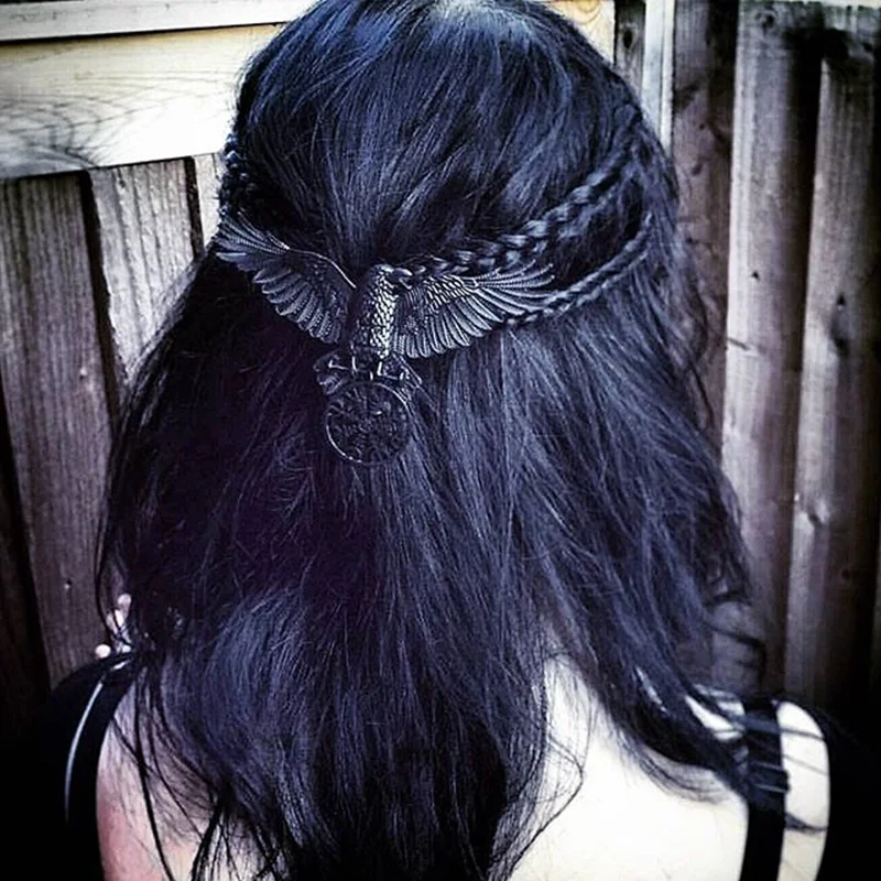 Unique Viking Black Oversized Crow Hair Clip Accessories For Women Vintage Goth Punk Raven Wing Hairpin Jewelry Haarschmuck