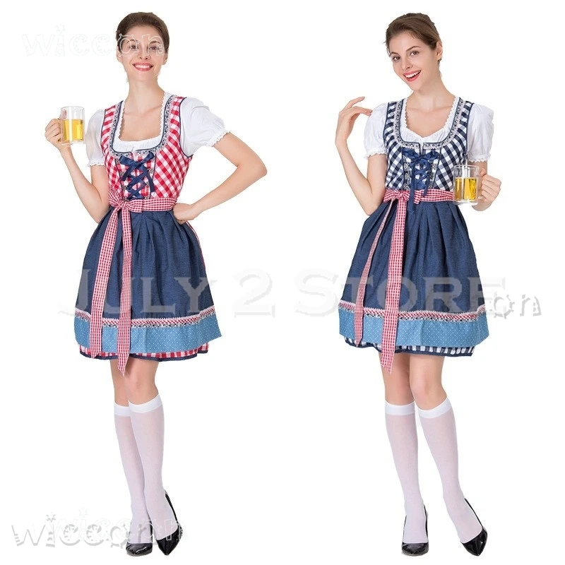 

Хэллоуин Мюнхен Октоберфест Dirndl розовое клетчатое платье фермерской горничной Mieder винтажная джинсовая юбка баварские disfraz mujer