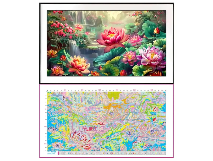 9ct 108x60cm Lotus Embroidery DIY Chinese Style Printed Kits Cross Stitch Needlework Set Home Decor Crafts